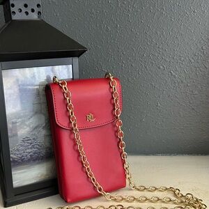 Lauren Ralph Lauren Saffiano Red Leather Phone Crossbody Bag
